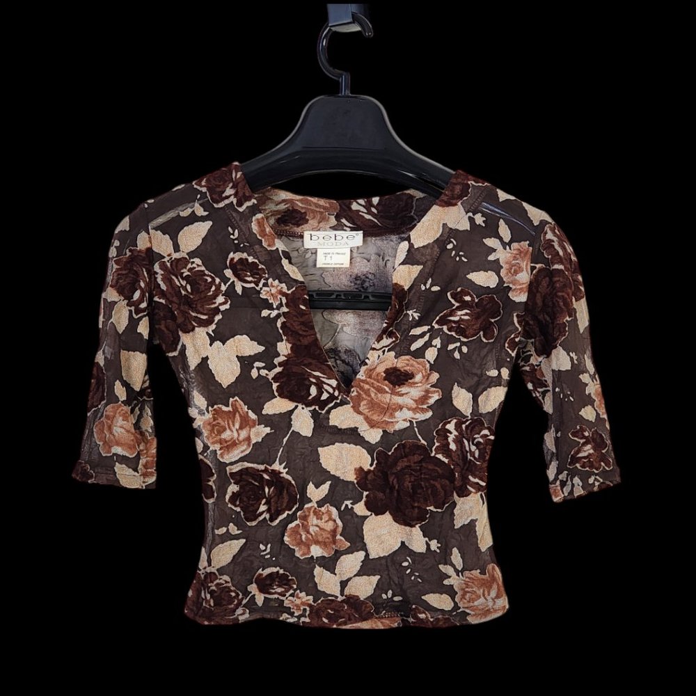 Bebe Moda Velvet and Sheer Vintage Top - Picture 2 of 7